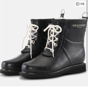Ilse Jacobsen Black Lace-Up Rubber Boots